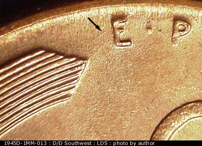 Die-stage C marker on 1945D•1MM•013 (1945 Repunched Mint Mark).