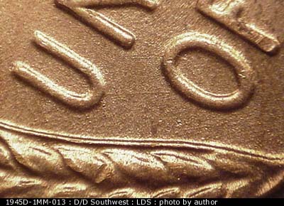 Die-stage C marker on 1945D•1MM•013 (1945 Repunched Mint Mark).