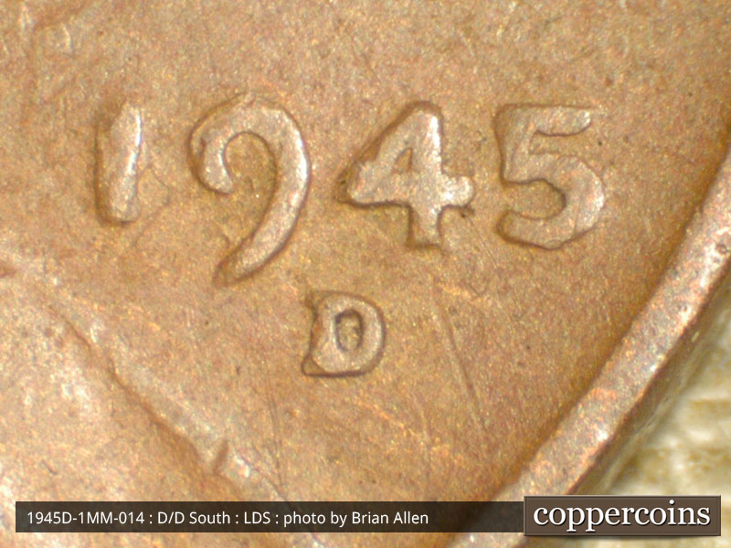 Die-stage C marker on 1945D•1MM•014 (1945 Repunched Mint Mark).