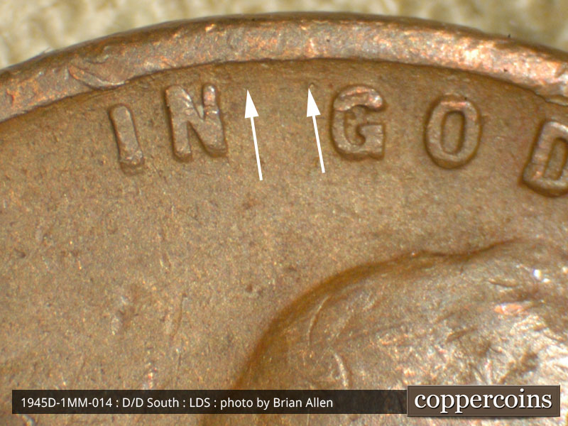 Die-stage C marker on 1945D•1MM•014 (1945 Repunched Mint Mark).