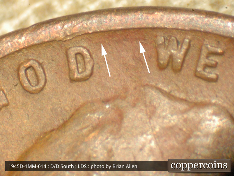 Die-stage C marker on 1945D•1MM•014 (1945 Repunched Mint Mark).