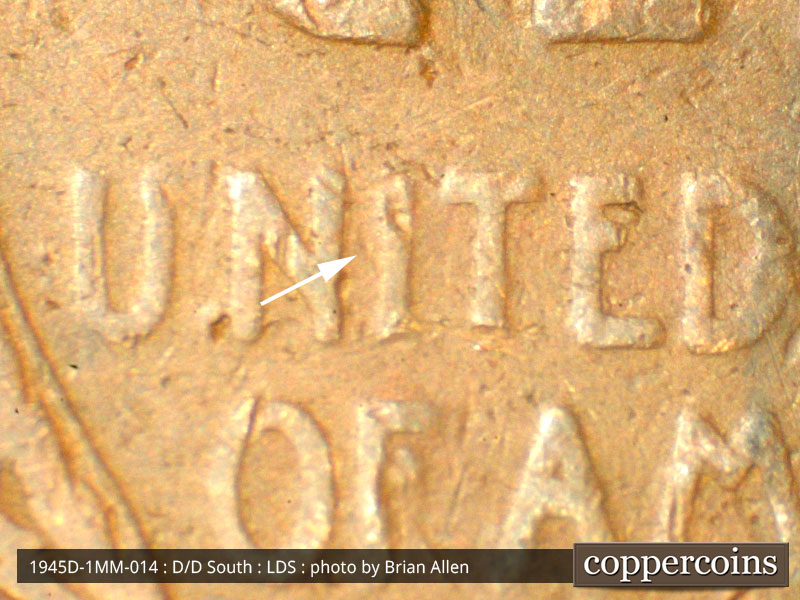 Die-stage C marker on 1945D•1MM•014 (1945 Repunched Mint Mark).