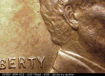 Die-stage A marker on 1945D•1MM•015 (1945 Repunched Mint Mark).