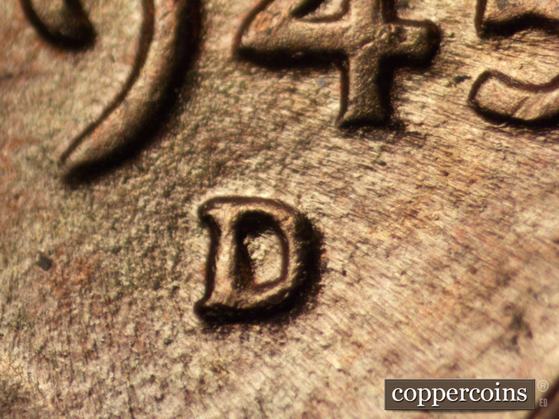 1945 Lincoln cent obverse, CopperCoins die 1945D•1MM•018.