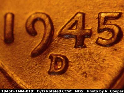 1945 Lincoln cent obverse, CopperCoins die 1945D•1MM•019.