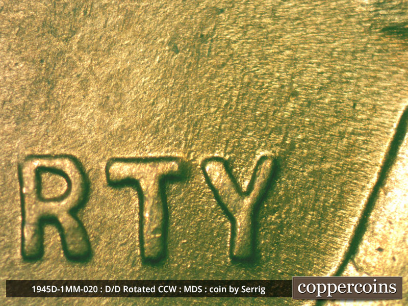 Die-stage B marker on 1945D•1MM•020 (1945 Repunched Mint Mark).