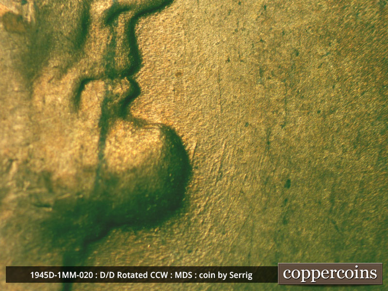 Die-stage B marker on 1945D•1MM•020 (1945 Repunched Mint Mark).