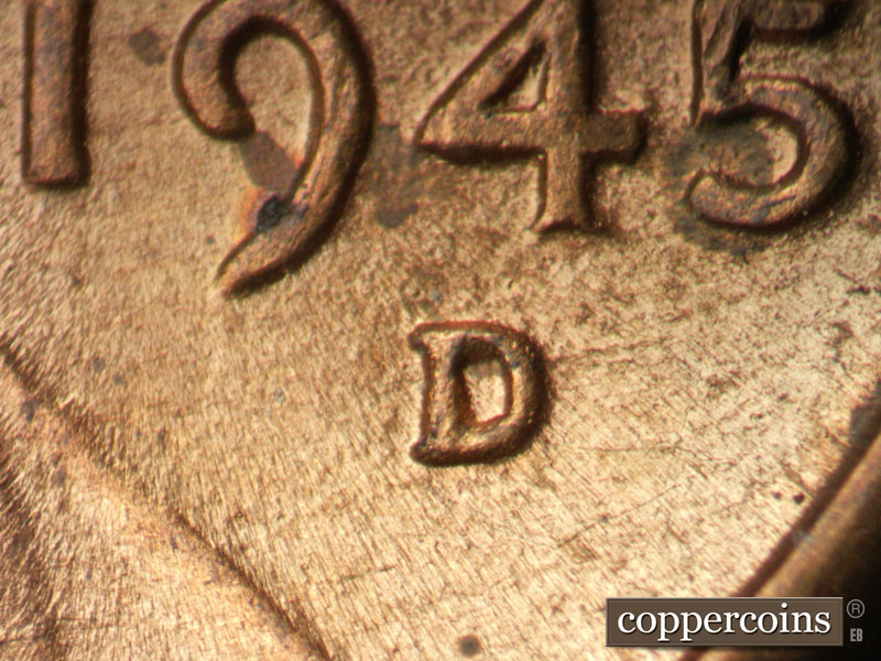 Die-stage C marker on 1945D•1MM•021 (1945 Repunched Mint Mark).