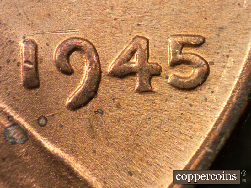 1945 Lincoln cent obverse, CopperCoins die 1945P•1DO•001.