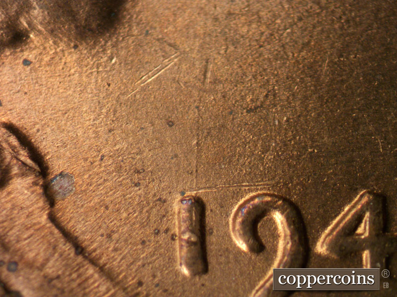 Die-stage B marker on 1945P•1DO•001 (1945 Doubled Die Obverse).