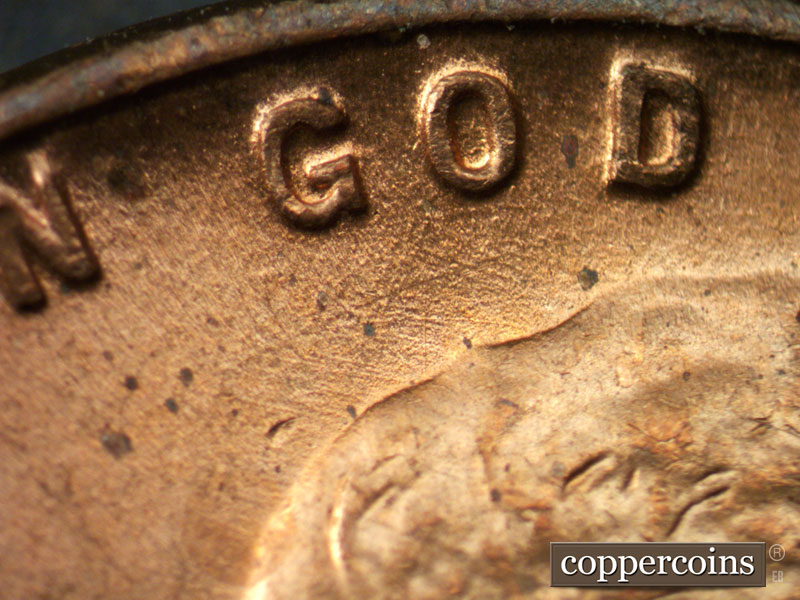 Die-stage B marker on 1945P•1DO•001 (1945 Doubled Die Obverse).