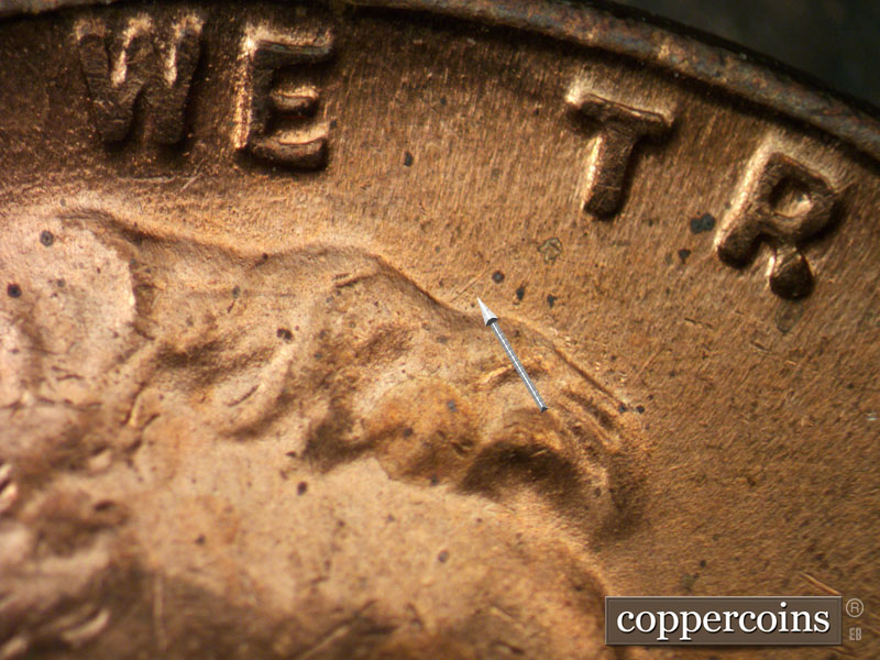 Die-stage B marker on 1945P•1DO•001 (1945 Doubled Die Obverse).