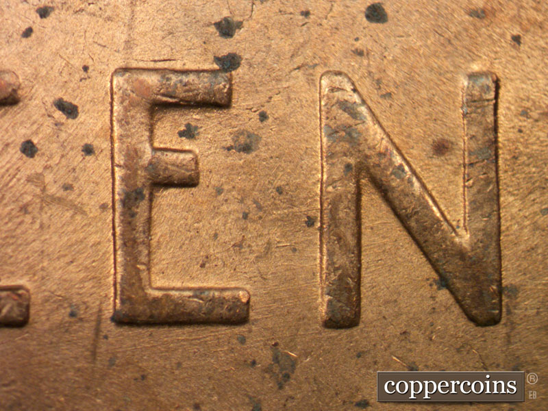 Die-stage B marker on 1945P•1DO•001 (1945 Doubled Die Obverse).
