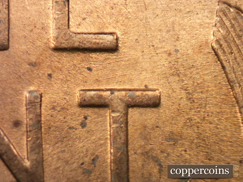 Die-stage B marker on 1945P•1DO•001 (1945 Doubled Die Obverse).