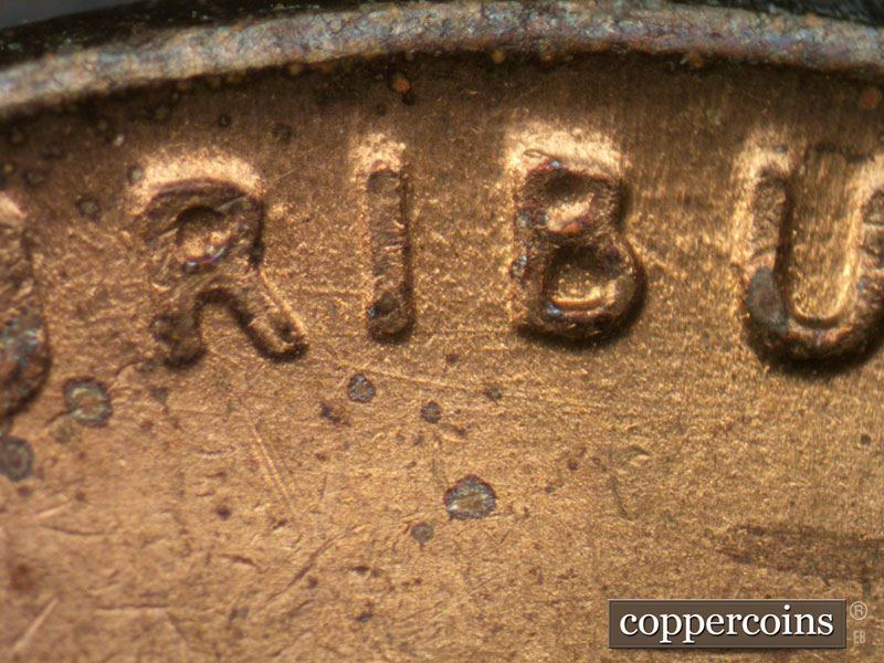 Die-stage B marker on 1945P•1DO•001 (1945 Doubled Die Obverse).