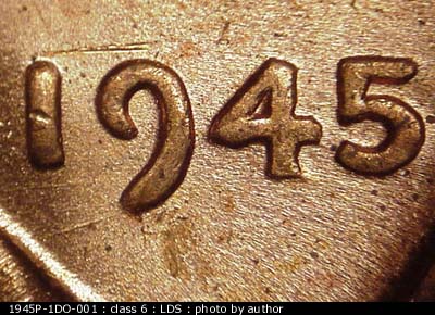 Die-stage C marker on 1945P•1DO•001 (1945 Doubled Die Obverse).