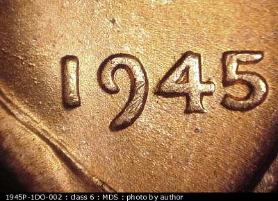 1945 Lincoln cent obverse, CopperCoins die 1945P•1DO•002.
