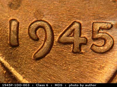 1945 Lincoln cent obverse, CopperCoins die 1945P•1DO•003.