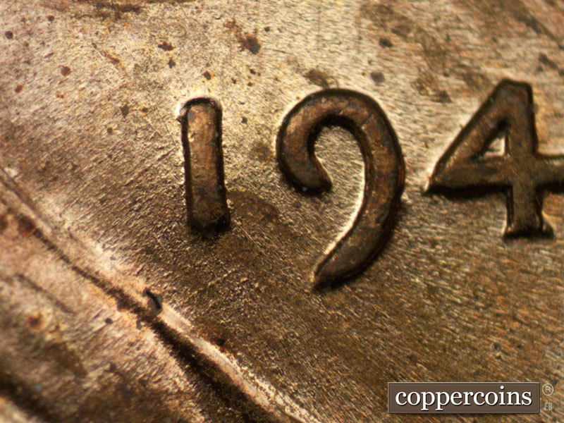 Die-stage B marker on 1945P•1DO•005 (1945 Doubled Die Obverse).
