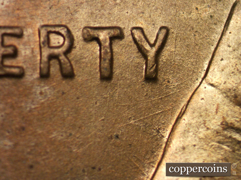 Die-stage B marker on 1945P•1DO•005 (1945 Doubled Die Obverse).