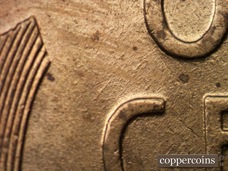 Die-stage B marker on 1945P•1DO•005 (1945 Doubled Die Obverse).