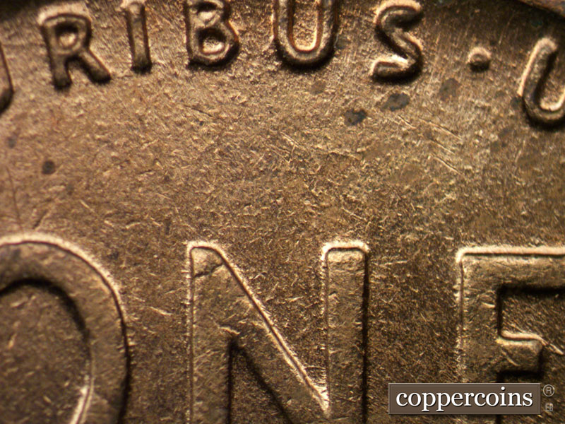 Die-stage B marker on 1945P•1DO•005 (1945 Doubled Die Obverse).