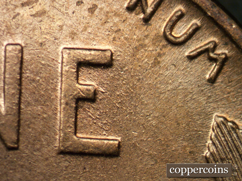 Die-stage B marker on 1945P•1DO•005 (1945 Doubled Die Obverse).