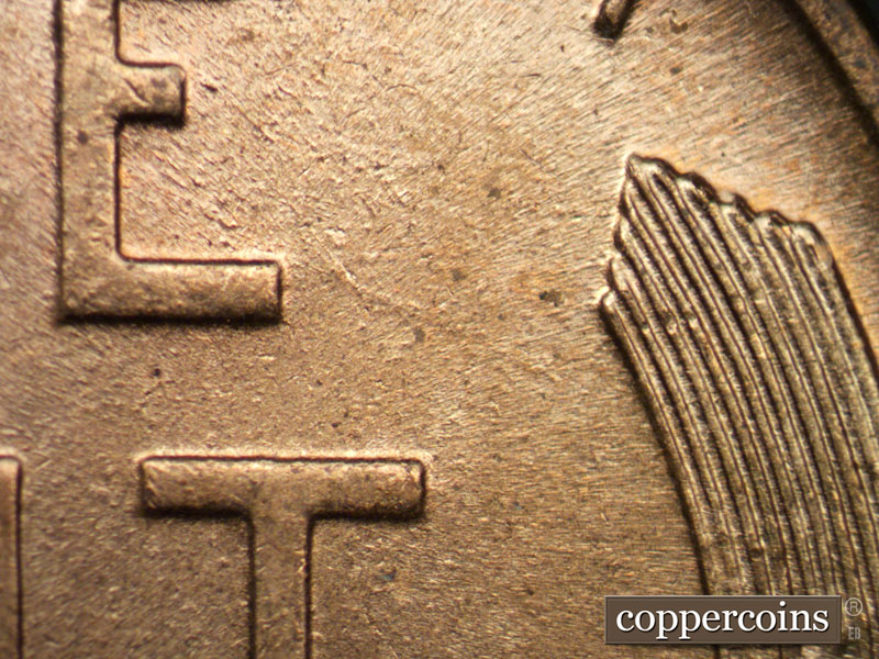 Die-stage B marker on 1945P•1DO•005 (1945 Doubled Die Obverse).
