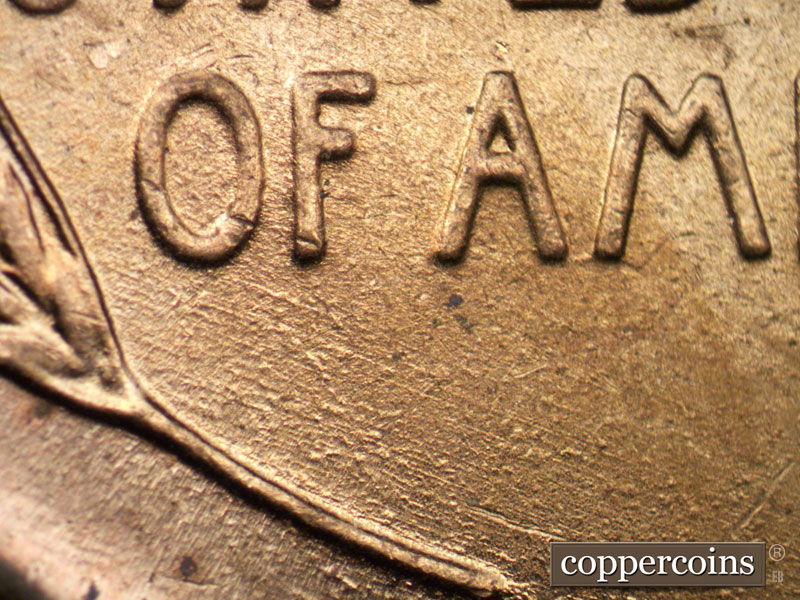 Die-stage B marker on 1945P•1DO•005 (1945 Doubled Die Obverse).