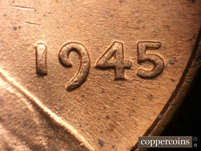 1945 Lincoln cent obverse, CopperCoins die 1945P•1DO•006.
