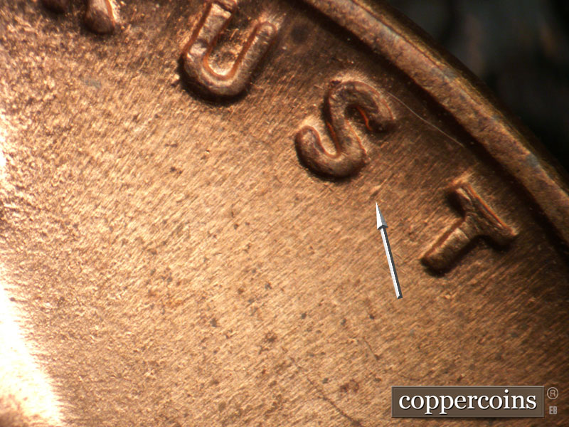 Die-stage B marker on 1945P•1DO•006 (1945 Doubled Die Obverse).