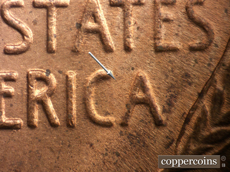 Die-stage B marker on 1945P•1DO•006 (1945 Doubled Die Obverse).