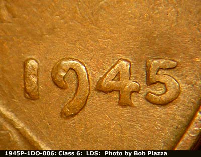 Die-stage B marker on 1945P•1DO•006 (1945 Doubled Die Obverse).