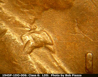 Die-stage B marker on 1945P•1DO•006 (1945 Doubled Die Obverse).