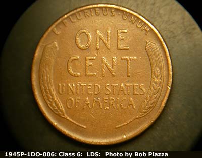Die-stage B marker on 1945P•1DO•006 (1945 Doubled Die Obverse).
