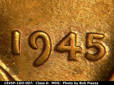 1945 Lincoln cent obverse, CopperCoins die 1945P•1DO•007.