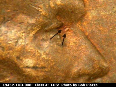Die-stage C marker on 1945P•1DO•008 (1945 Doubled Die Obverse).