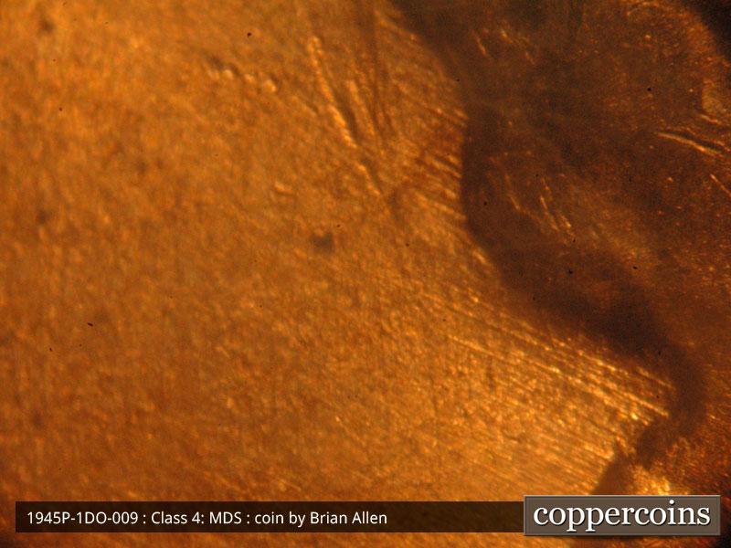 Die-stage B marker on 1945P•1DO•009 (1945 Doubled Die Obverse).