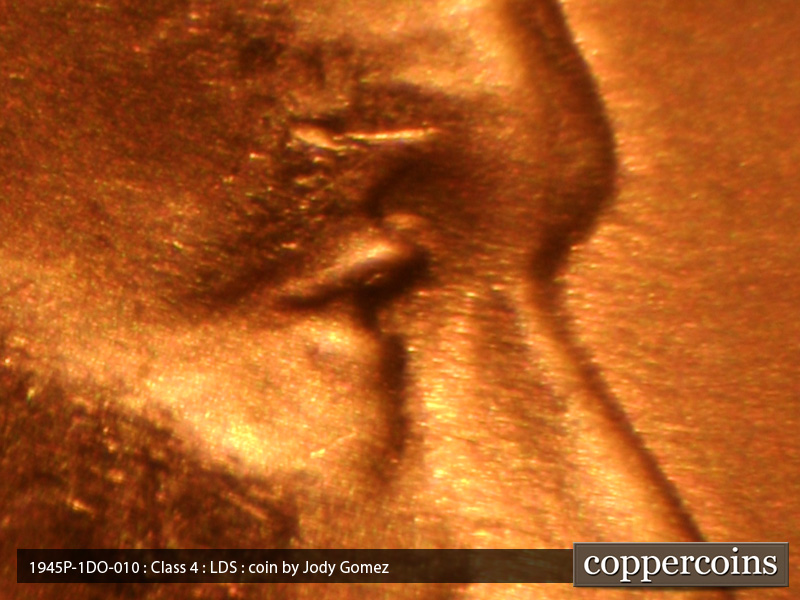 Die-stage C marker on 1945P•1DO•010 (1945 Doubled Die Obverse).