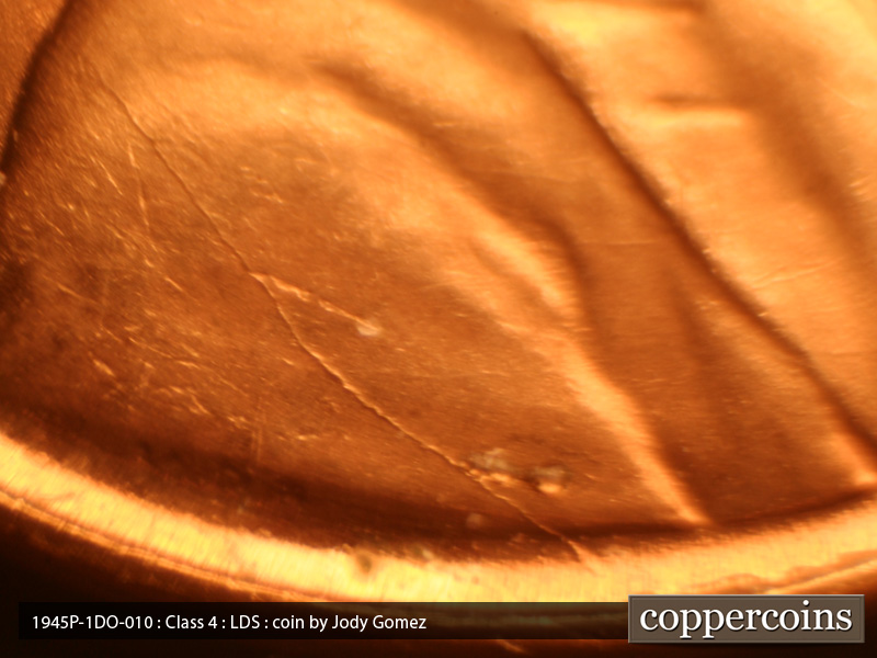 Die-stage C marker on 1945P•1DO•010 (1945 Doubled Die Obverse).