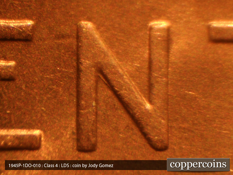 Die-stage C marker on 1945P•1DO•010 (1945 Doubled Die Obverse).