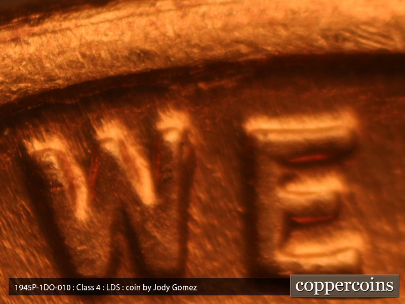 Die-stage C marker on 1945P•1DO•010 (1945 Doubled Die Obverse).