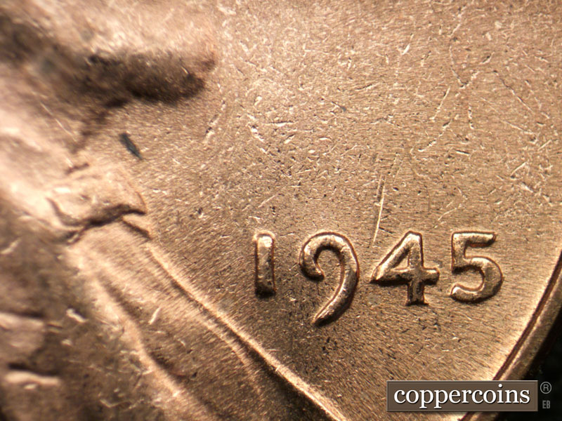 Die-stage B marker on 1945P•1DO•015 (1945 Doubled Die Obverse).