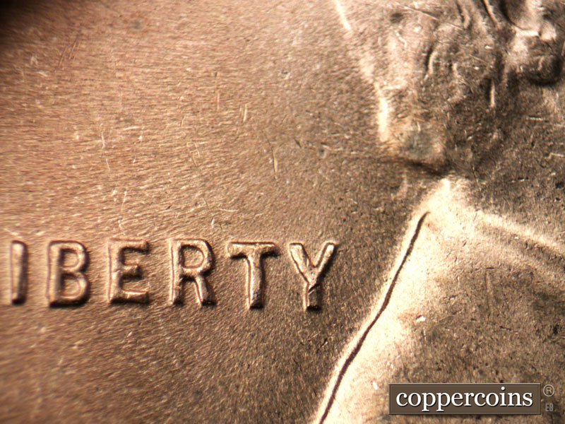 Die-stage B marker on 1945P•1DO•015 (1945 Doubled Die Obverse).