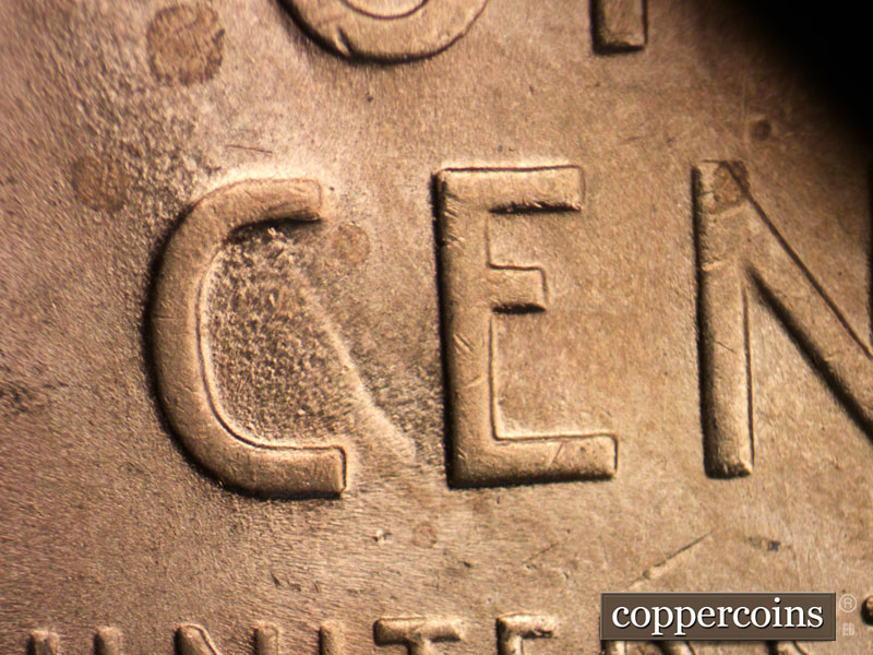 Die-stage B marker on 1945P•1DO•015 (1945 Doubled Die Obverse).