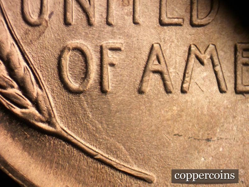 Die-stage B marker on 1945P•1DO•015 (1945 Doubled Die Obverse).