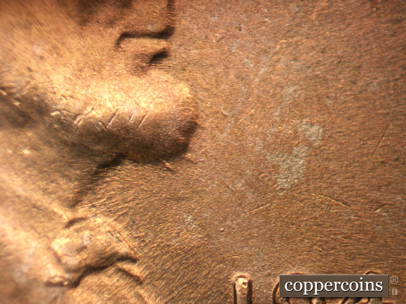 Die-stage C marker on 1945P•1DO•016 (1945 Doubled Die Obverse).