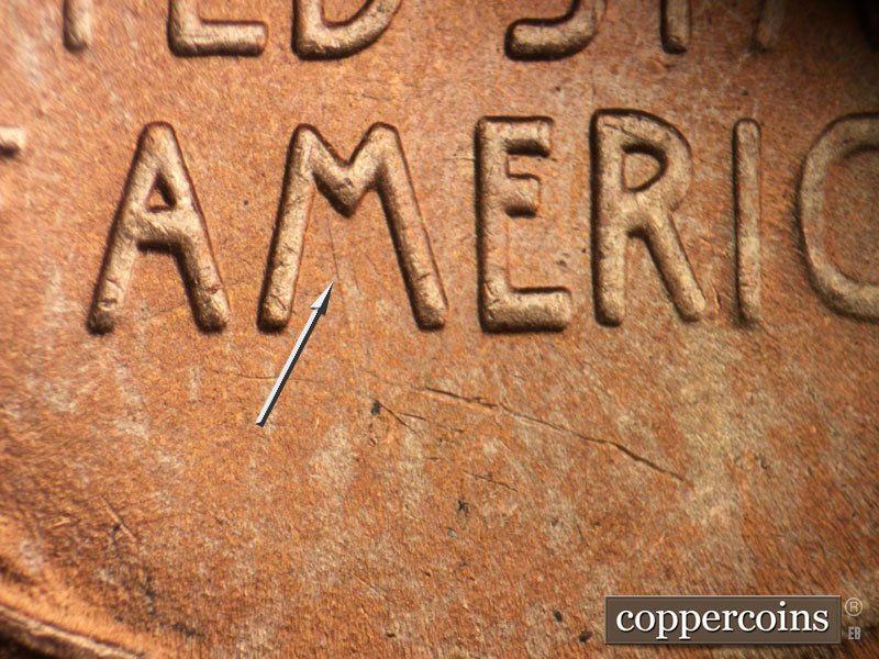 Die-stage C marker on 1945P•1DO•016 (1945 Doubled Die Obverse).