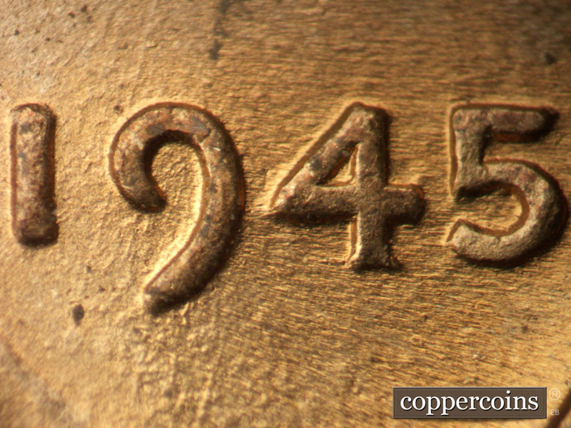 1945 Lincoln cent obverse, CopperCoins die 1945P•1DO•017.