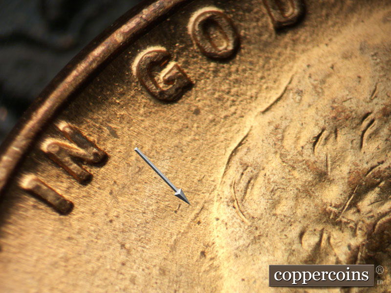 Die-stage B marker on 1945P•1DO•017 (1945 Doubled Die Obverse).